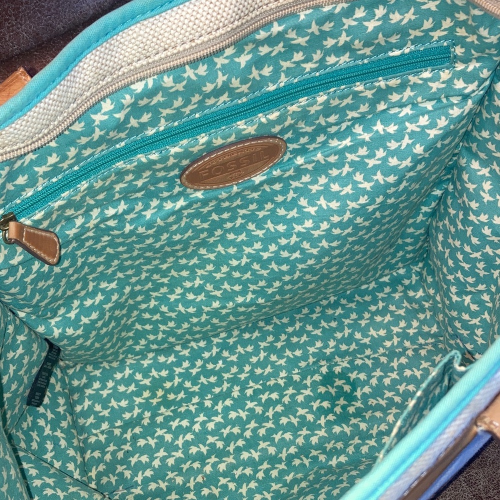 Fossil Blue and Tan Polka Dot Tote - Picture 2 of 6